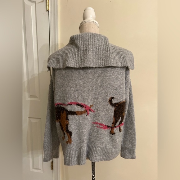 Urban Outfitters Quarter Zip Grey Dogs Print Sweater size M - Picture 6 of 11
